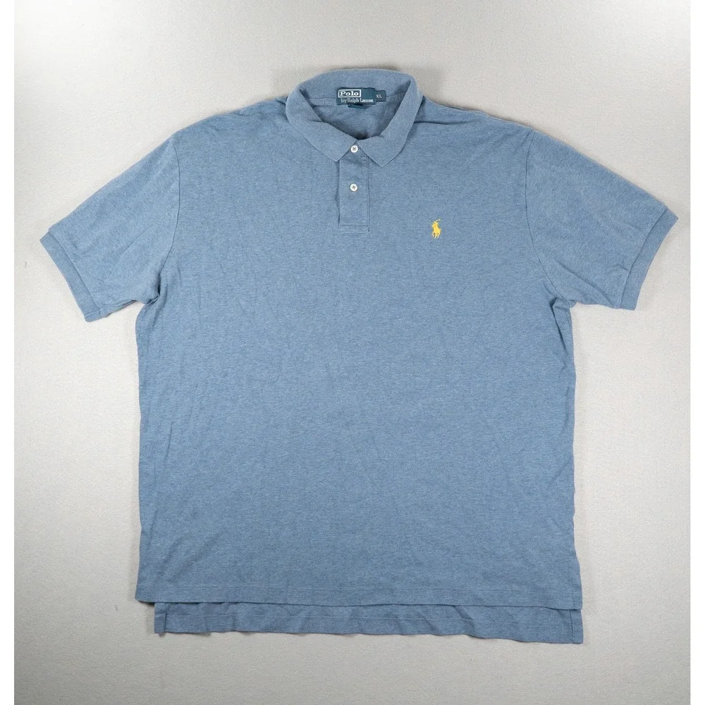 Polo Ralph Lauren Men XL Blue Heathered Cotton Short Sleeve Polo  Yellow Logo